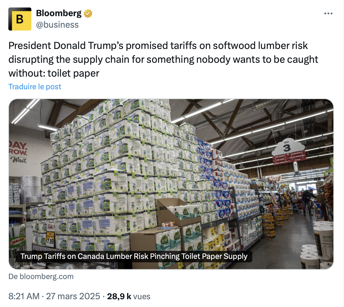 Les tarifs de Trump pourraient faire grimper le prix du papier de toilette 2 Les tarifs de Trump pourraient faire grimper le prix du papier de toilette Capture decran le 2025 03 28 a 11.15.05 Les tarifs de Trump pourraient faire grimper le prix du papier de toilette