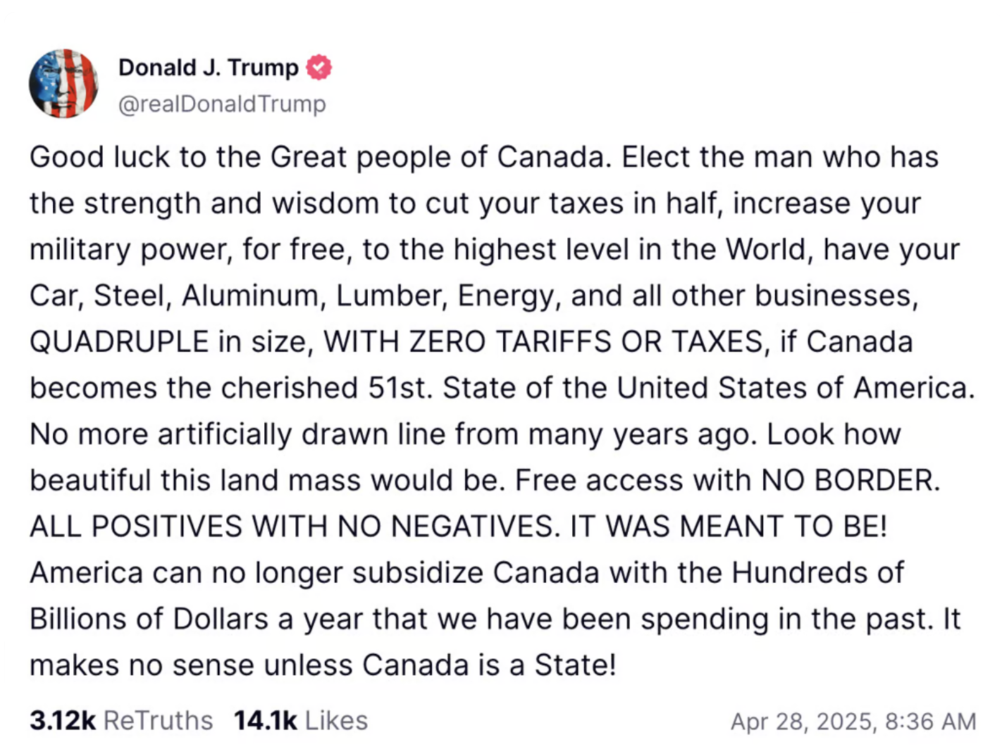 Capture decran le 2025 04 28 a 11.04.40 1 Donald Trump secoue la journée électorale canadienne avec une déclaration troublante