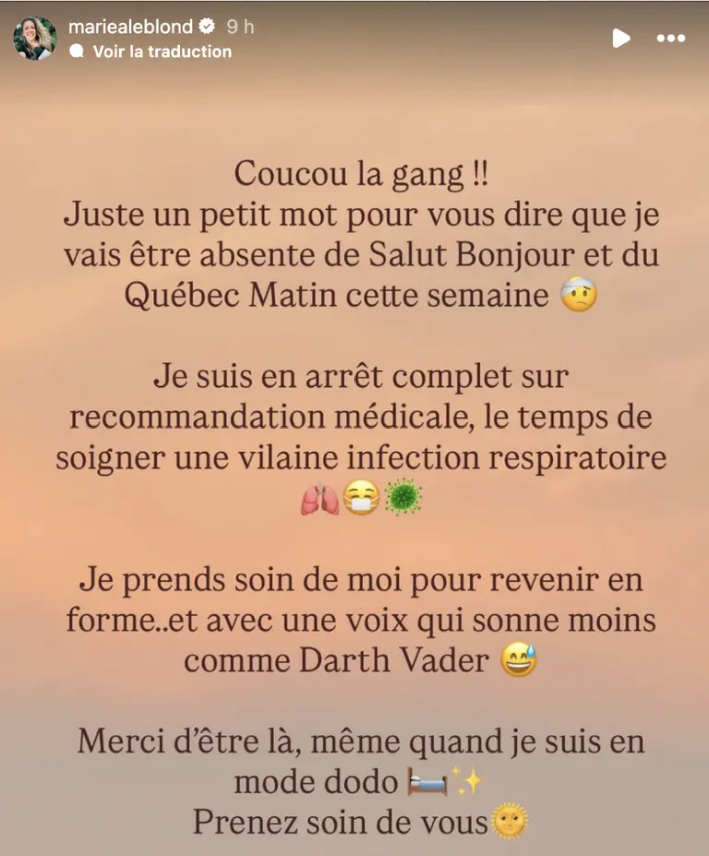 Capture decran le 2025 07 28 a 09.44.16  Marie‑Andrée Leblond manquera à l’antenne de Salut Bonjour pour raisons de santé 