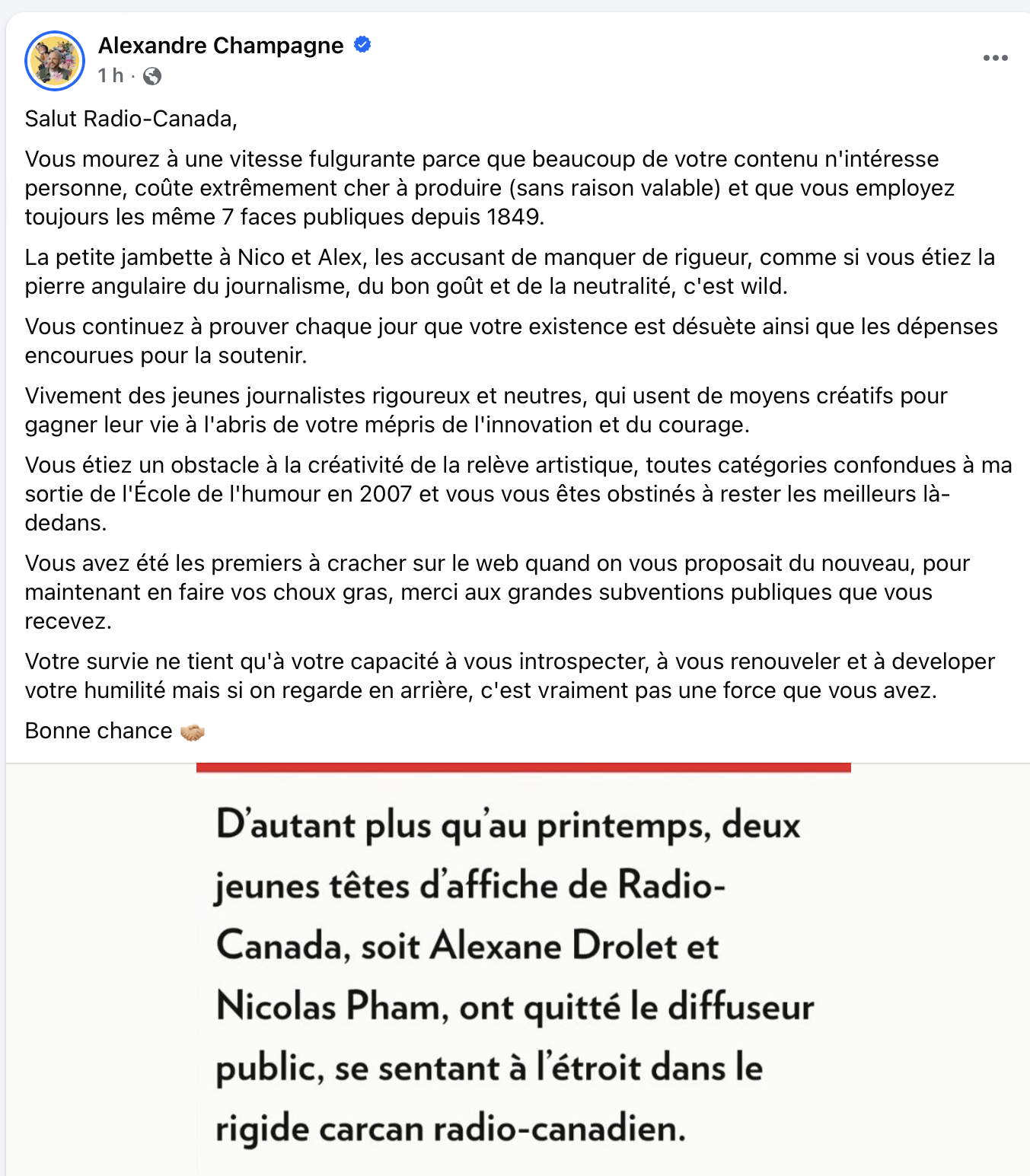 Alexandre Champagne s’en prend solidement à Radio-Canada 2 Alexandre Champagne s’en prend solidement à Radio-Canada Capture decran le 2025 08 20 a 12.54.05 e1755708966907 Alexandre Champagne s’en prend solidement à Radio-Canada