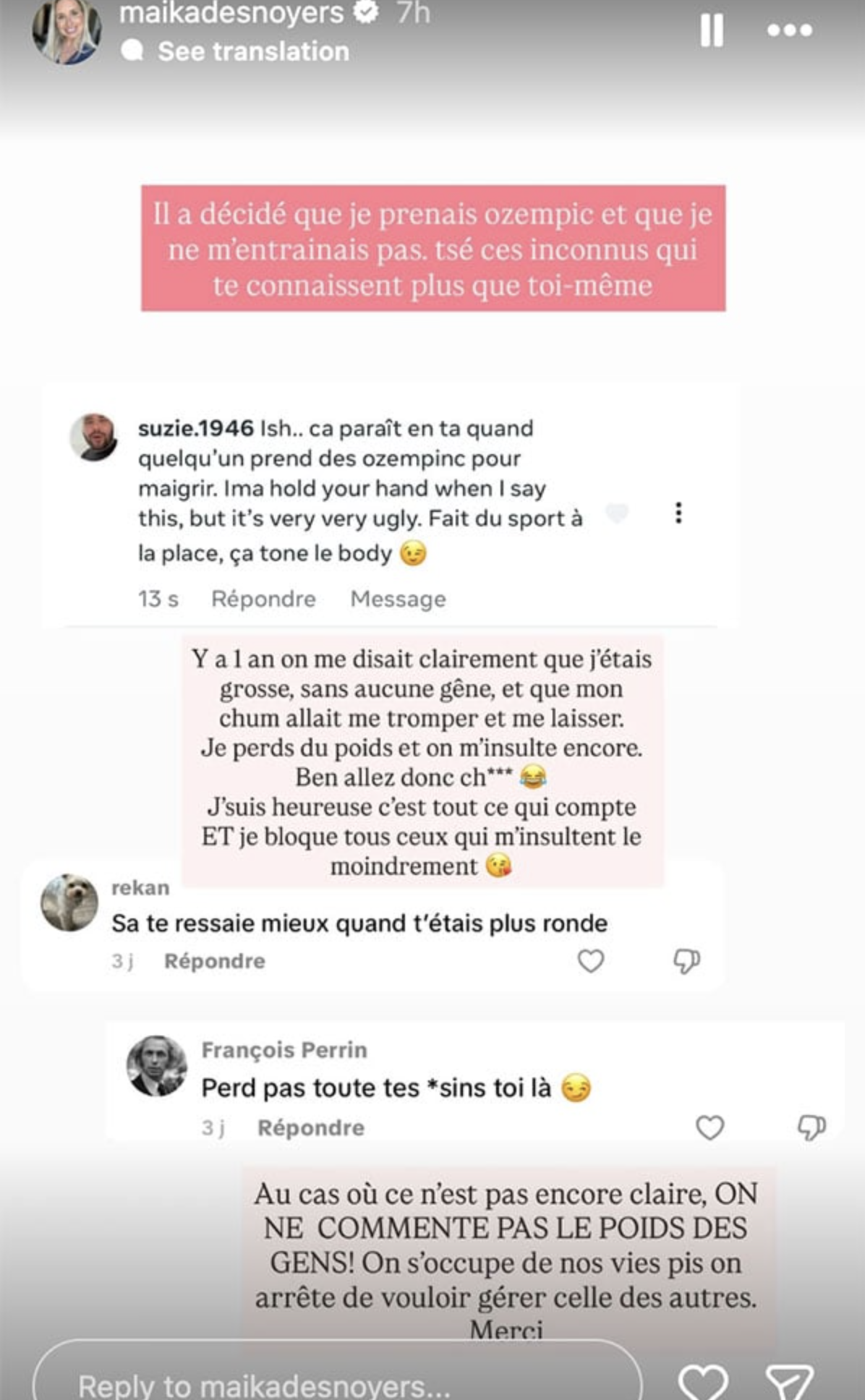Capture decran le 2025 09 18 a 08.47.28 Maïka Desnoyers règle ses comptes avec ceux qui critiquent encore son poids