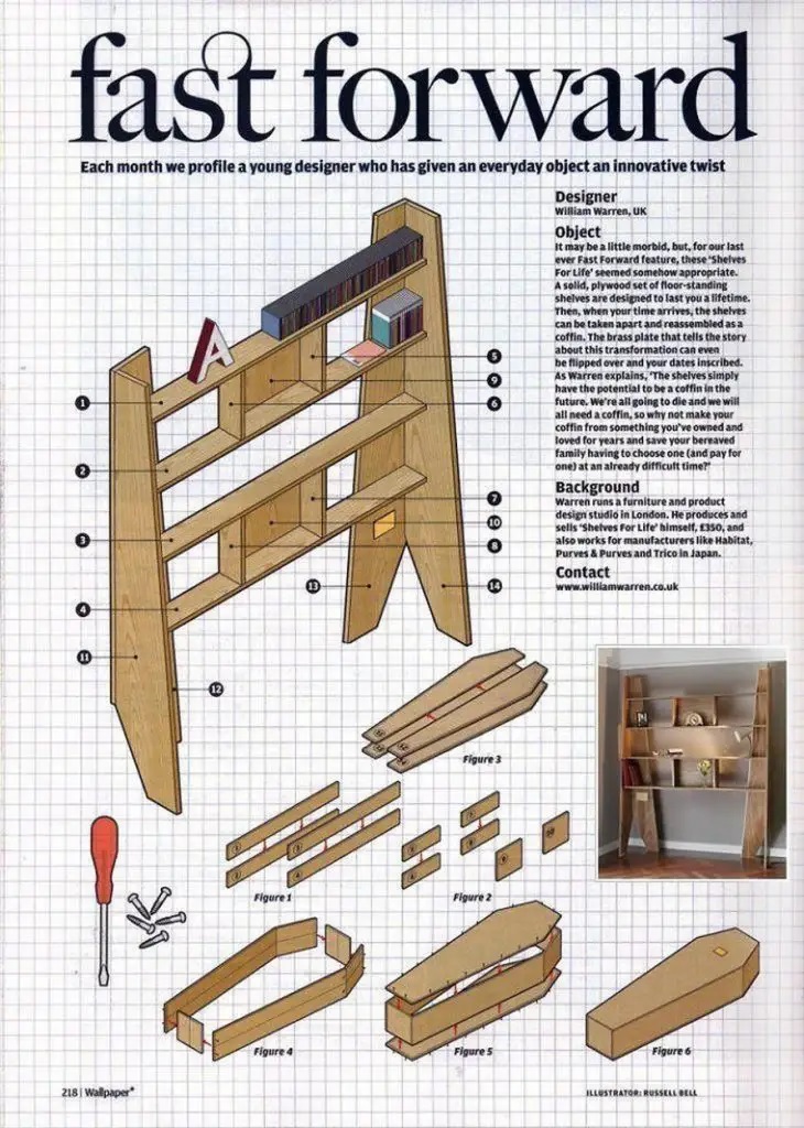 4a Cercueil écolo : cette bibliothèque peut être assemblée en cercueil après la mort
