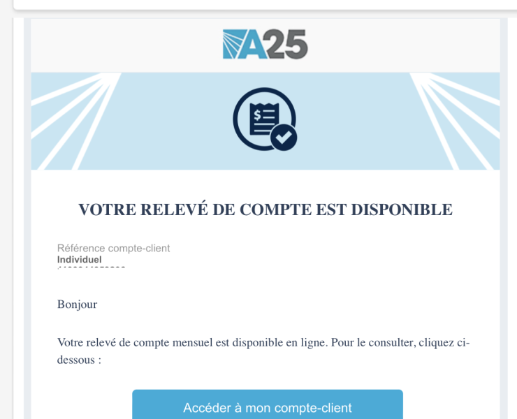 email frauduleux URGENT: Votre Compte A25 Risque des Frais ÉNORMES! Évitez cette Arnaque qui se Propage Rapidement.