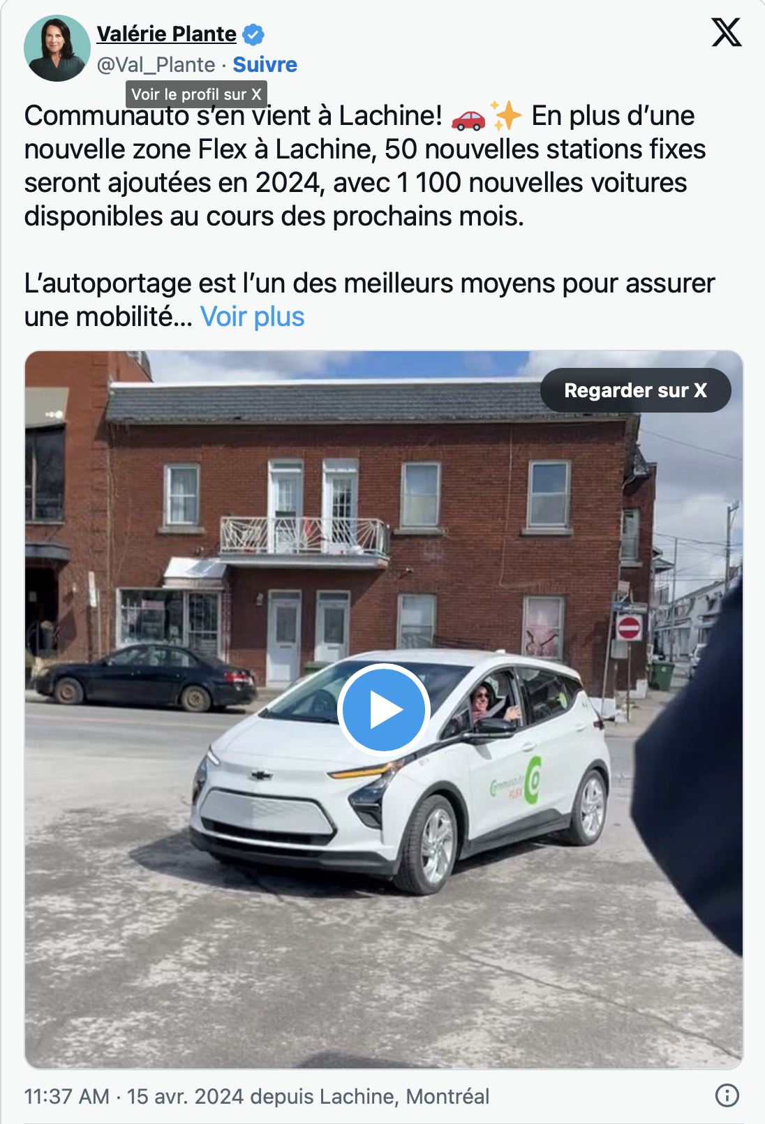 Capture decran le 2024 04 15 a 16.29.20 Valérie Plante considère qu'on peut résider à Montréal et élever deux enfants sans posséder de voiture