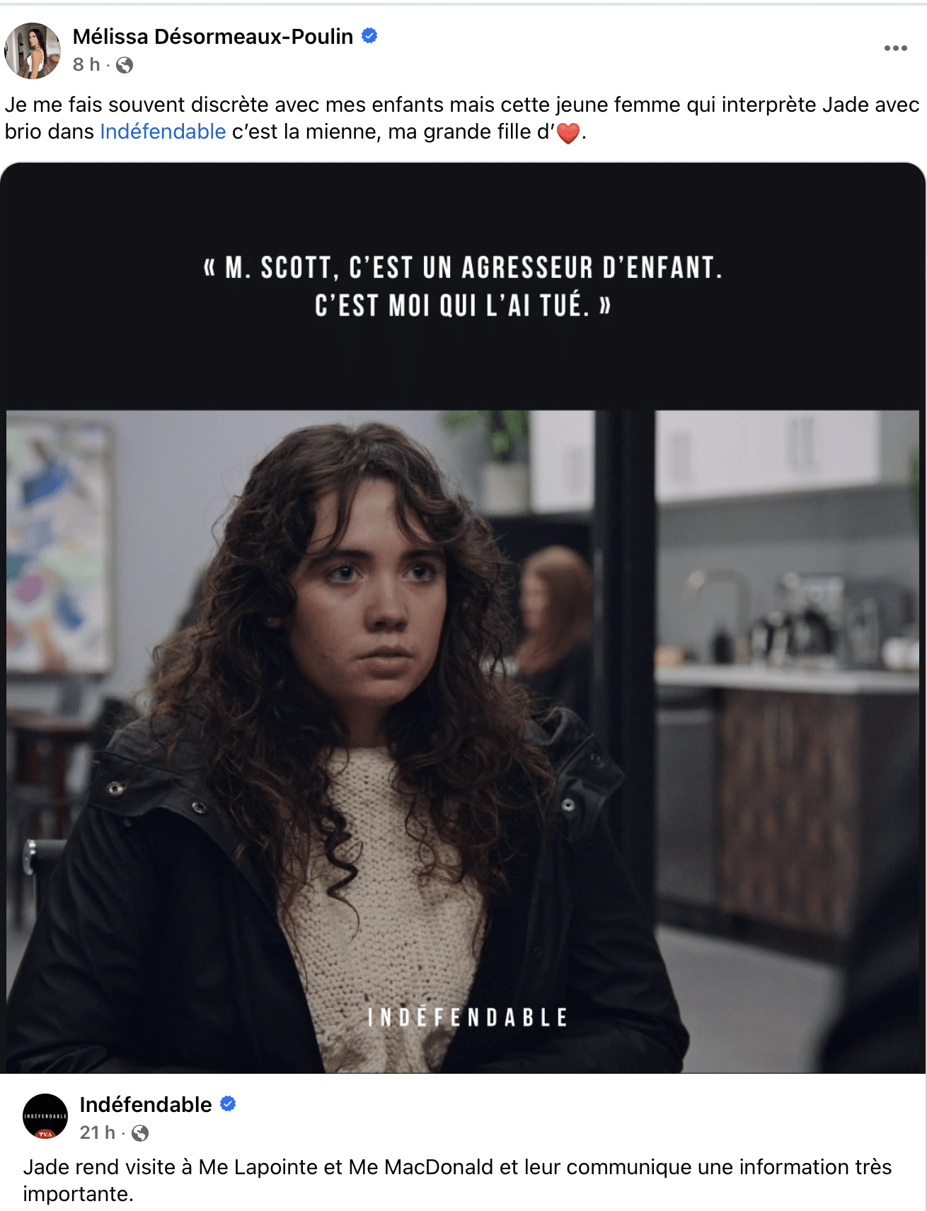 Capture decran le 2024 04 17 a 16.54.19 Jade de "Indéfendable" : Sa maman est une célébrité au Québec