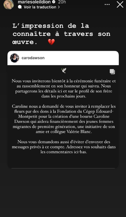 Décès de Caroline Dawson : Un dernier adieu des personnalités publiques 8 Décès de Caroline Dawson : Un dernier adieu des personnalités publiques Capture decran 2024 05 21 093942 Décès de Caroline Dawson : Un dernier adieu des personnalités publiques