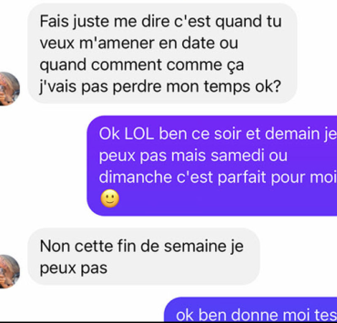 Capture decran 2024 06 27 155133 e1719519391656 Un homme partage sa conversation avec une Repentignoise trop fière de son emploi du temps chargé