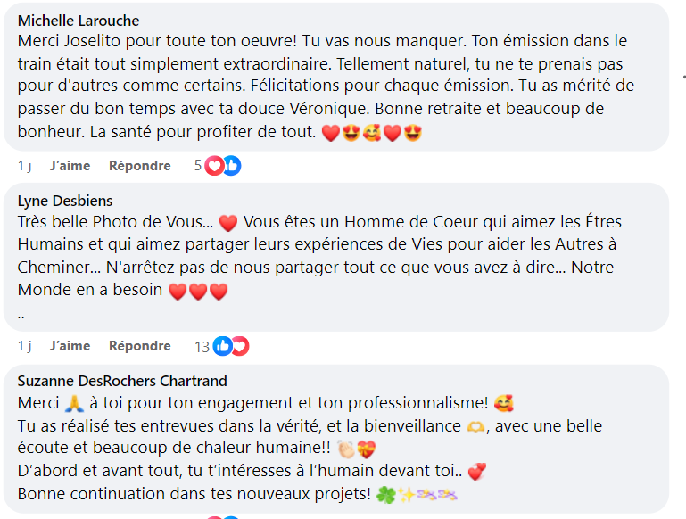 Capture decran 2024 07 16 095544 Josélito Michaud Partage un Message Touchant à Ses Fans après l'Annonce de Son Départ
