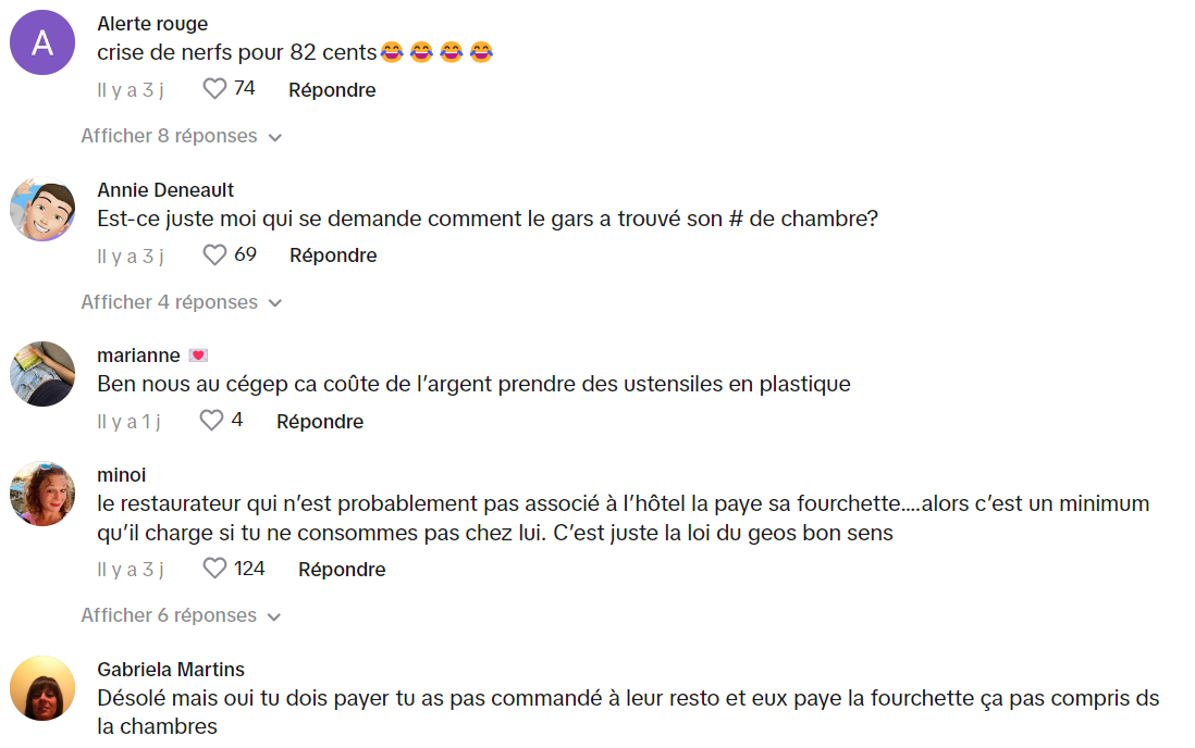 Une TikTokeuse hors d'elle après avoir été facturée pour une fourchette en plastique : 'J’ai fait une crise' 2 Une TikTokeuse hors d'elle après avoir été facturée pour une fourchette en plastique : 'J’ai fait une crise' Capture decran 2024 08 18 161011 Une TikTokeuse hors d'elle après avoir été facturée pour une fourchette en plastique : 'J’ai fait une crise'
