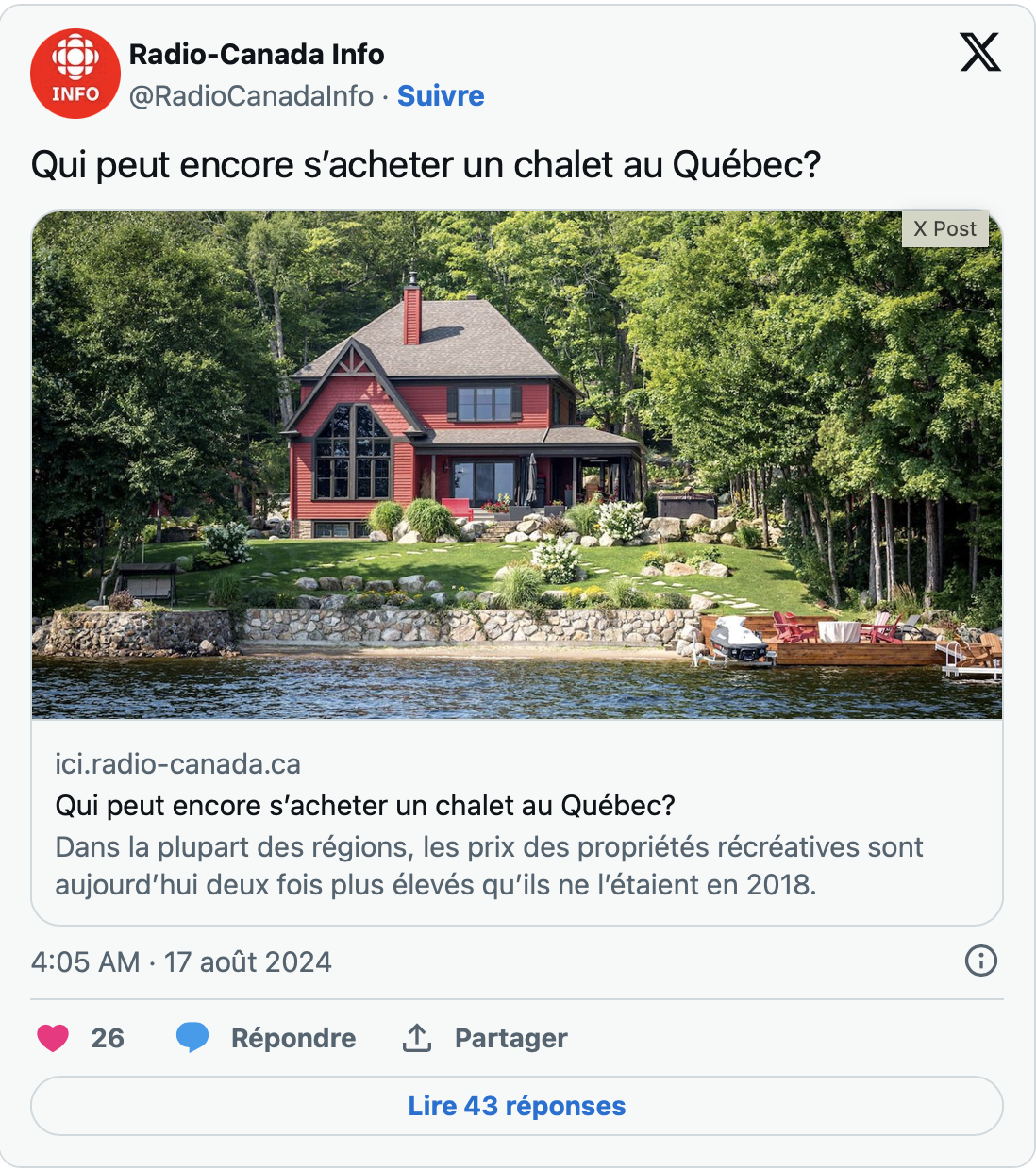 Capture decran le 2024 08 21 a 15.23.30 La flambée des prix des chalets au Québec : un rêve devenu inaccessible