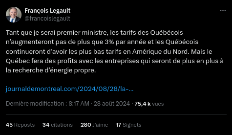 François Legault réitère son engagement sur les tarifs d'Hydro-Québec 2 François Legault réitère son engagement sur les tarifs d'Hydro-Québec Screenshot 2024 09 08 10.51.28 François Legault réitère son engagement sur les tarifs d'Hydro-Québec