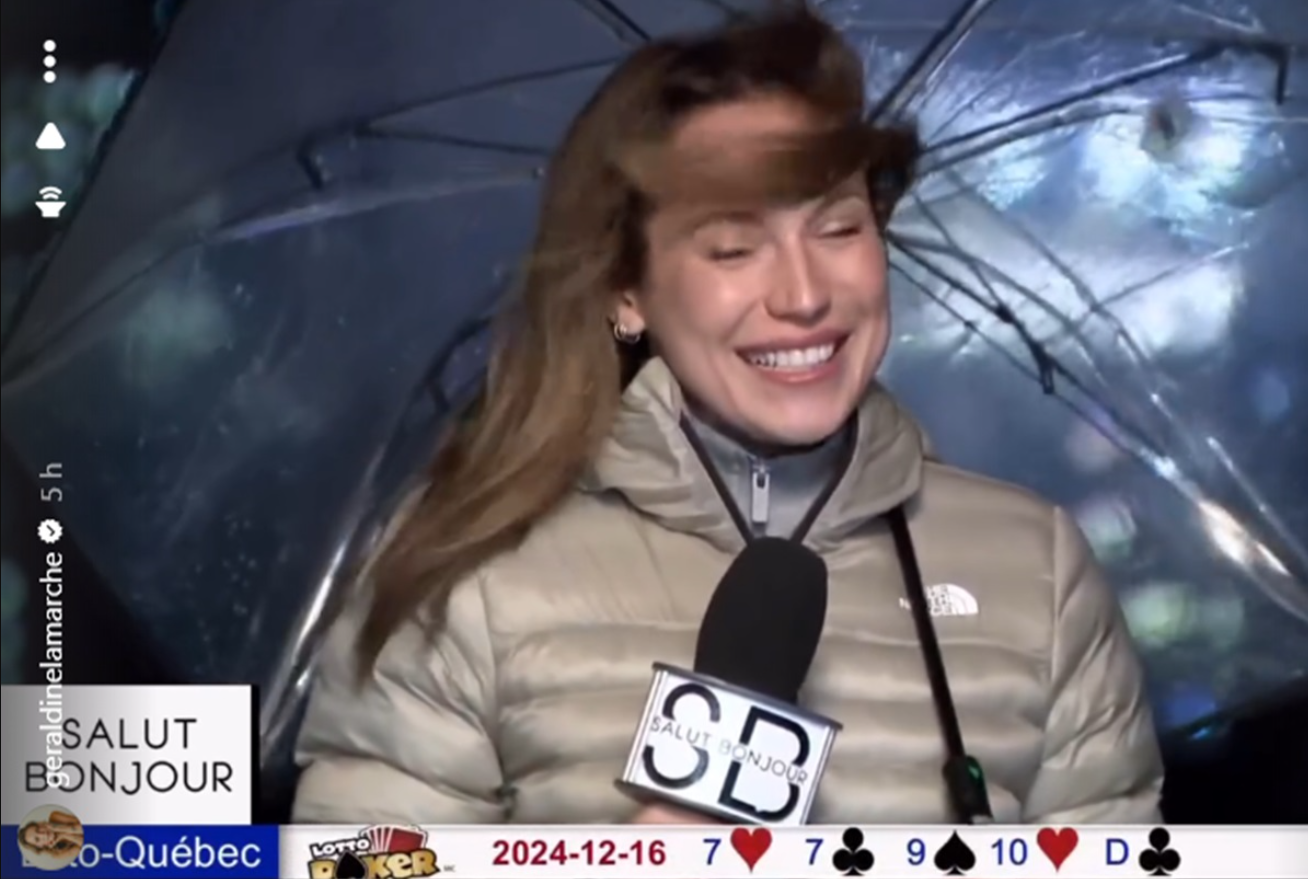 Capture decran 2024 12 17 142037 Géraldine Lamarche surmonte une intempérie en direct sur Salut Bonjour ce matin