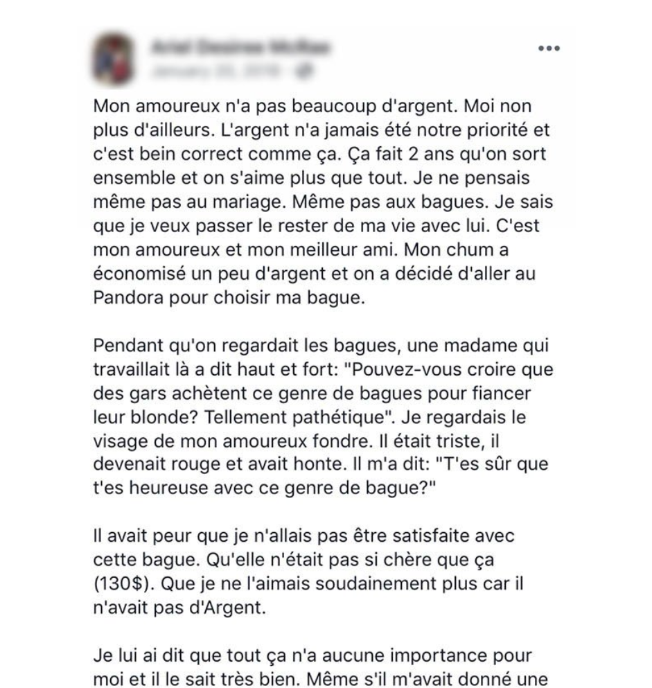 Capture decran 2025 01 03 223516 Un homme au Québec paie 130$ pour la bague de sa blonde et l'employé du magasin se moque de lui