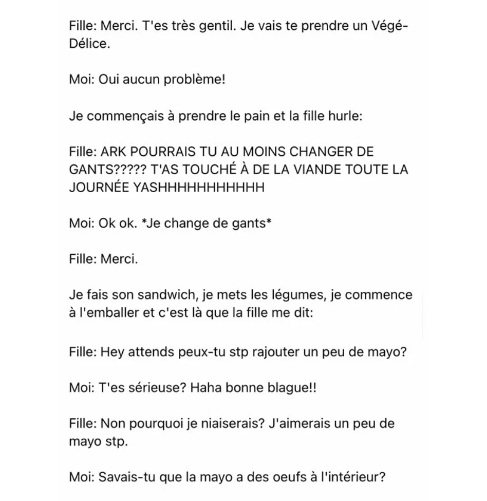 Capture decran 2025 01 09 115913 La cliente Vegan qui se fait confronter par un employé au Subway