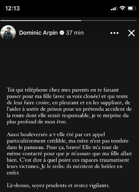 Capture decran 2025 01 15 100651 Dominic Arpin dénonce une arnaque dégueulasse que sa famille a réussi à éviter