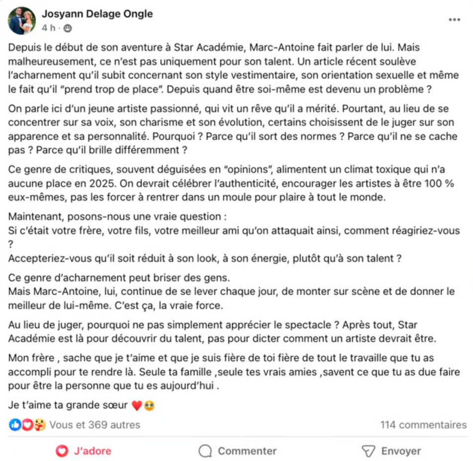 La soeur de Marc-Antoine Delage de Star Académie dénonce l'acharnement en ligne 2 La soeur de Marc-Antoine Delage de Star Académie dénonce l'acharnement en ligne Capture decran 2025 02 15 111230 La soeur de Marc-Antoine Delage de Star Académie dénonce l'acharnement en ligne
