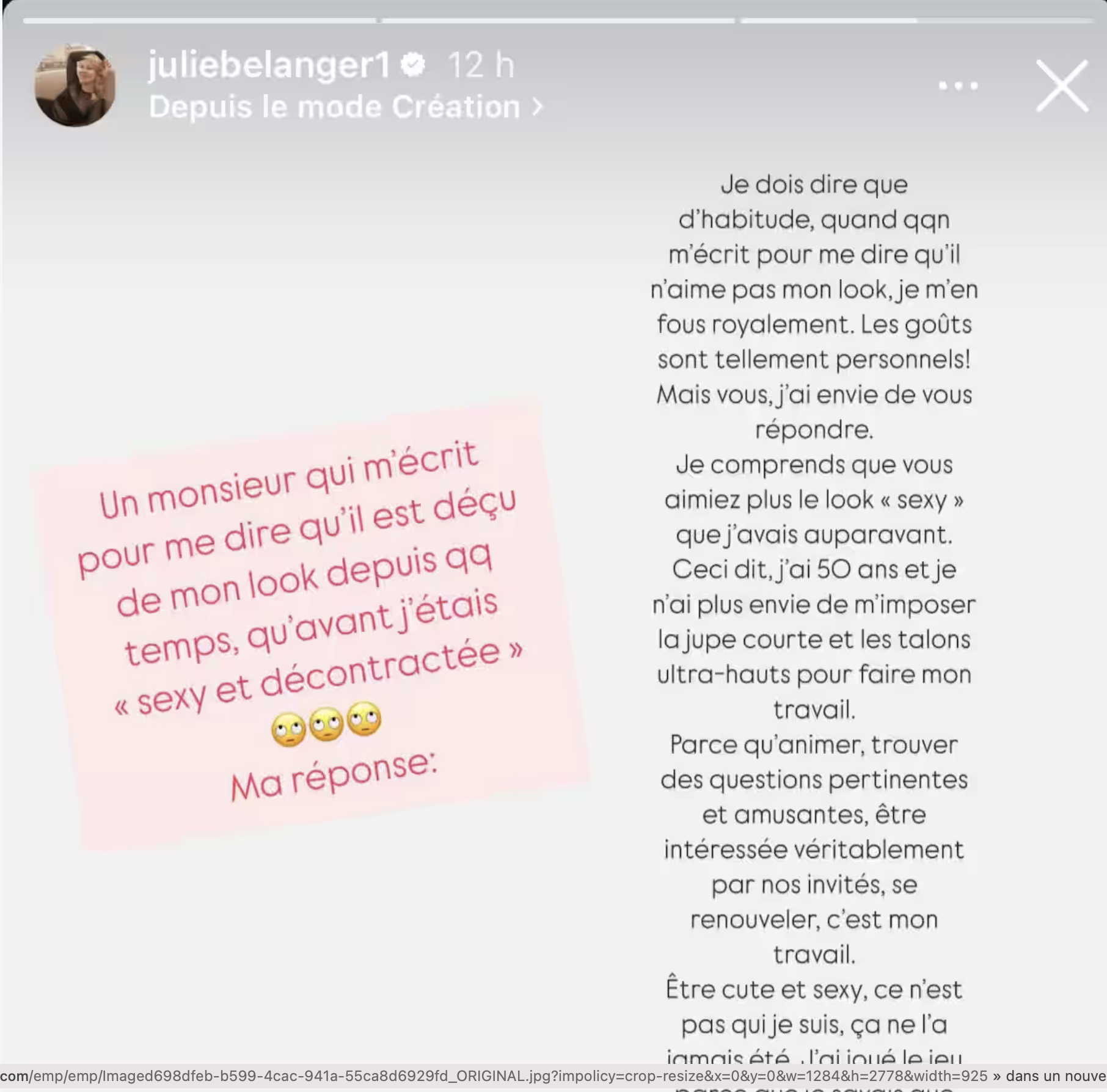 Julie Bélanger ne mâche pas ses mots face à une critique sur son physique 3 Julie Bélanger ne mâche pas ses mots face à une critique sur son physique Capture decran le 2025 02 07 a 11.33.09 Julie Bélanger ne mâche pas ses mots face à une critique sur son physique