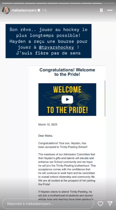 Capture decran 2025 03 10 133535 Le fils de Maïka Desnoyers et Guillaume Latendresse quitte le nid familial pour une nouvelle aventure aux États-Unis