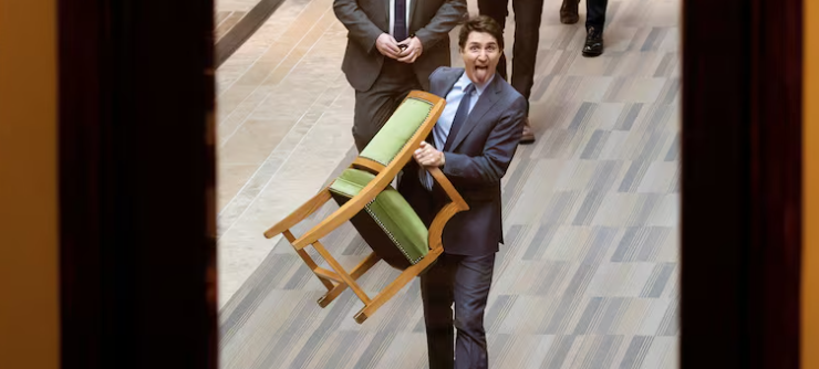 Capture decran 2025 03 11 092534 e1741699728586 Justin Trudeau repart avec son fauteuil de la Chambre des communes et lance une dernière grimace à la caméra