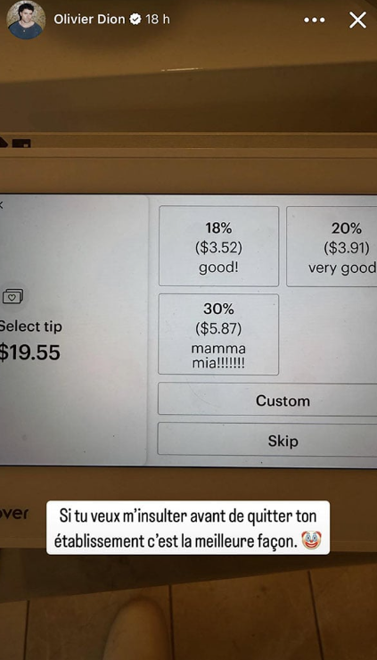 Olivier Dion outré par les pourboires excessifs dans certains commerces au Québec 2 Olivier Dion outré par les pourboires excessifs dans certains commerces au Québec Capture decran 2025 03 11 172500 Olivier Dion outré par les pourboires excessifs dans certains commerces au Québec