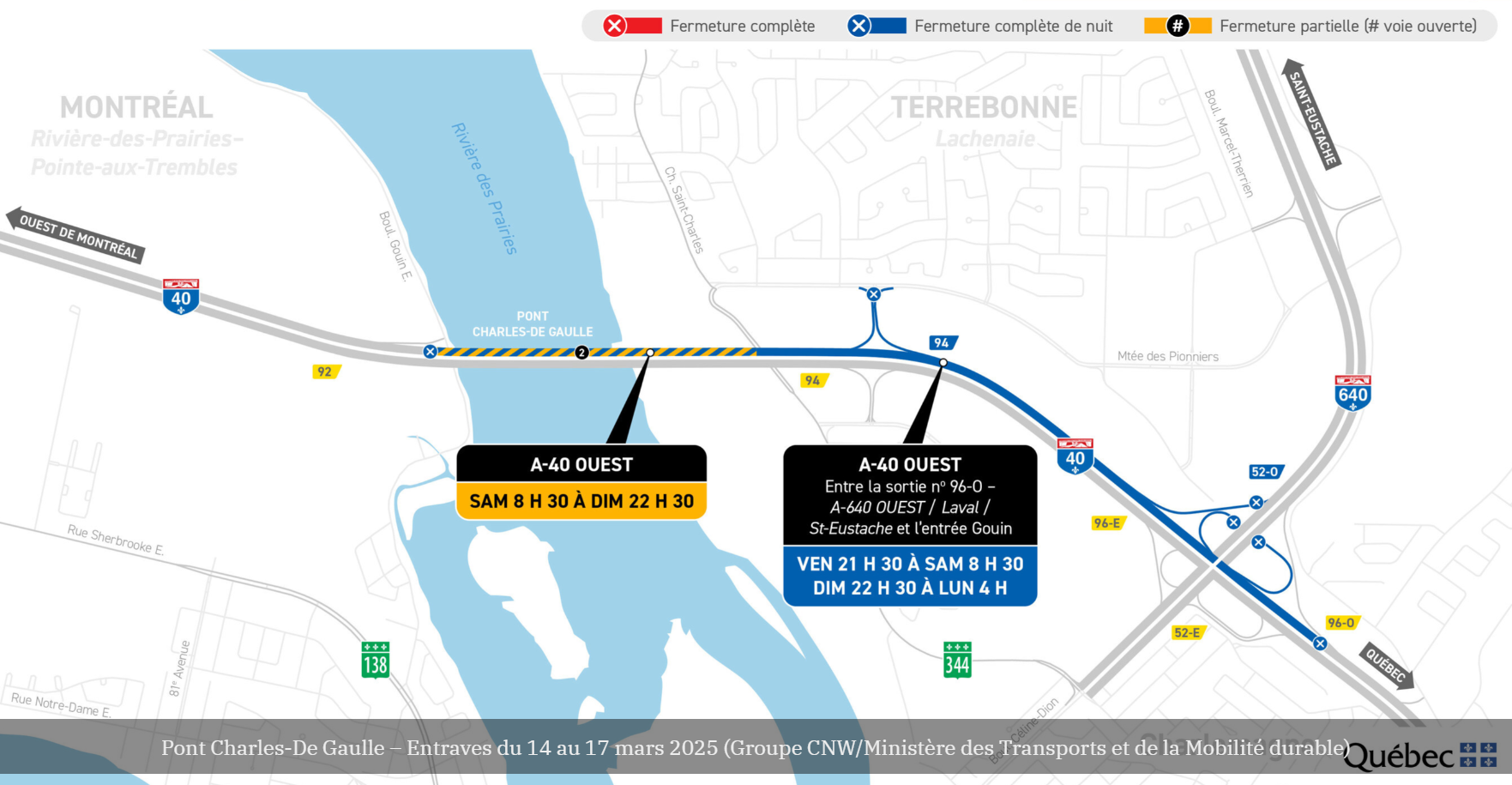 Capture decran 2025 03 15 062903 Fermeture partielle de l’autoroute 40 durant le week-end