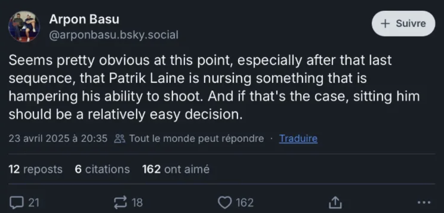Une rumeur inquiétante circule au sujet de Patrik Laine 2 Une rumeur inquiétante circule au sujet de Patrik Laine Capture decran le 2025 04 25 a 07.58.04 Une rumeur inquiétante circule au sujet de Patrik Laine
