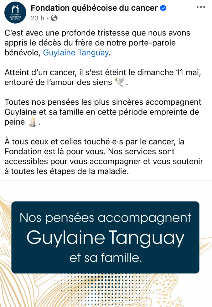 Capture decran 2025 05 14 181432 Triste annonce concernant Guylaine Tanguay