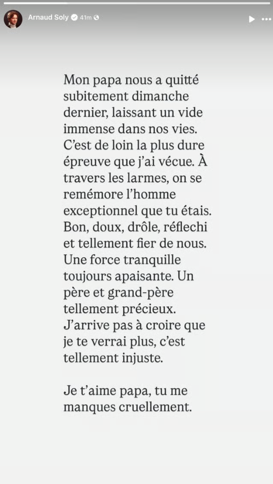Capture decran 2025 05 21 095244 Arnaud Soly annonce qu'il est en deuil