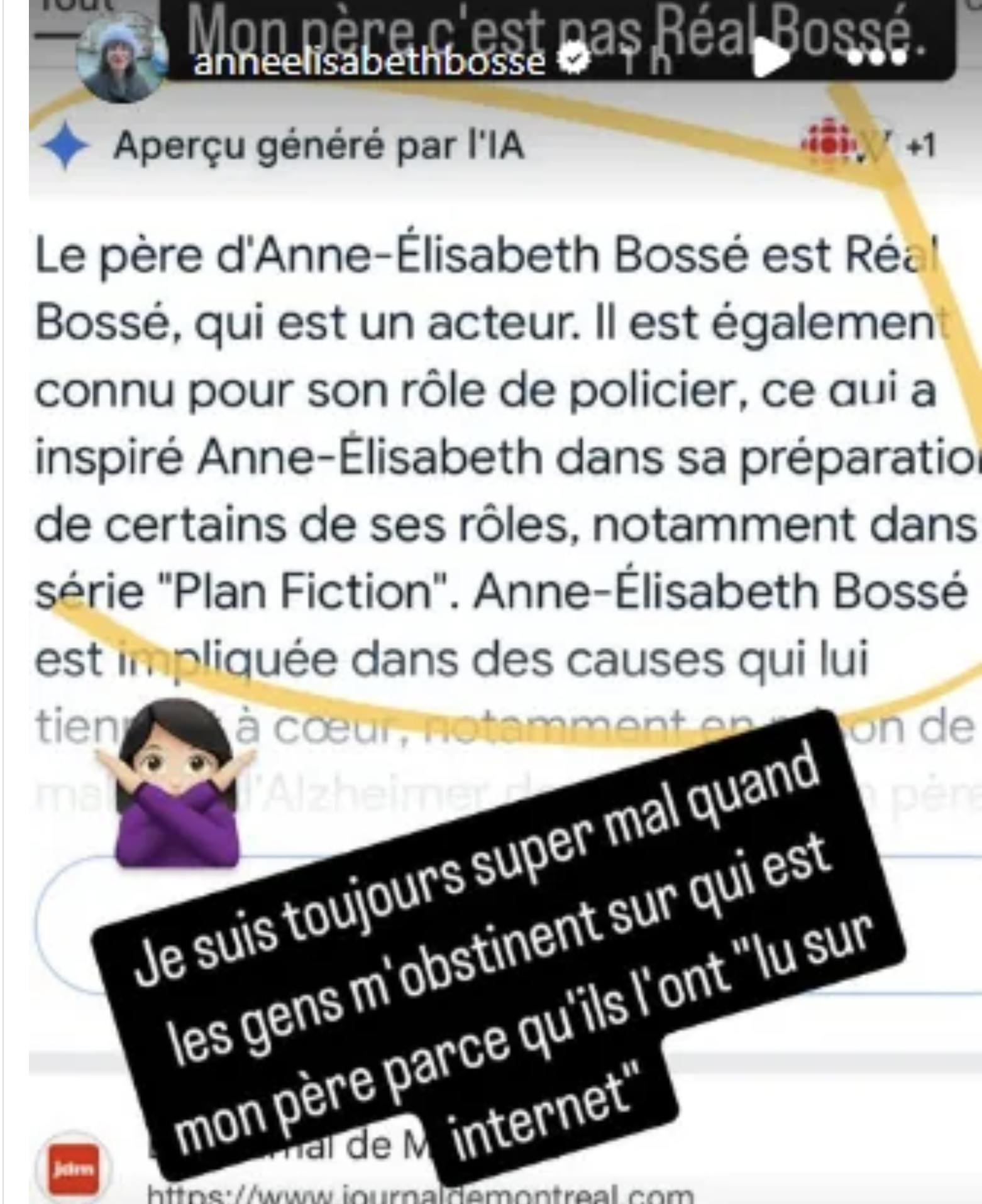 Anne-Élisabeth Bossé en a assez des fausses rumeurs sur son sujet 3 Anne-Élisabeth Bossé en a assez des fausses rumeurs sur son sujet Capture decran le 2025 05 28 a 09.53.13 Anne-Élisabeth Bossé en a assez des fausses rumeurs sur son sujet