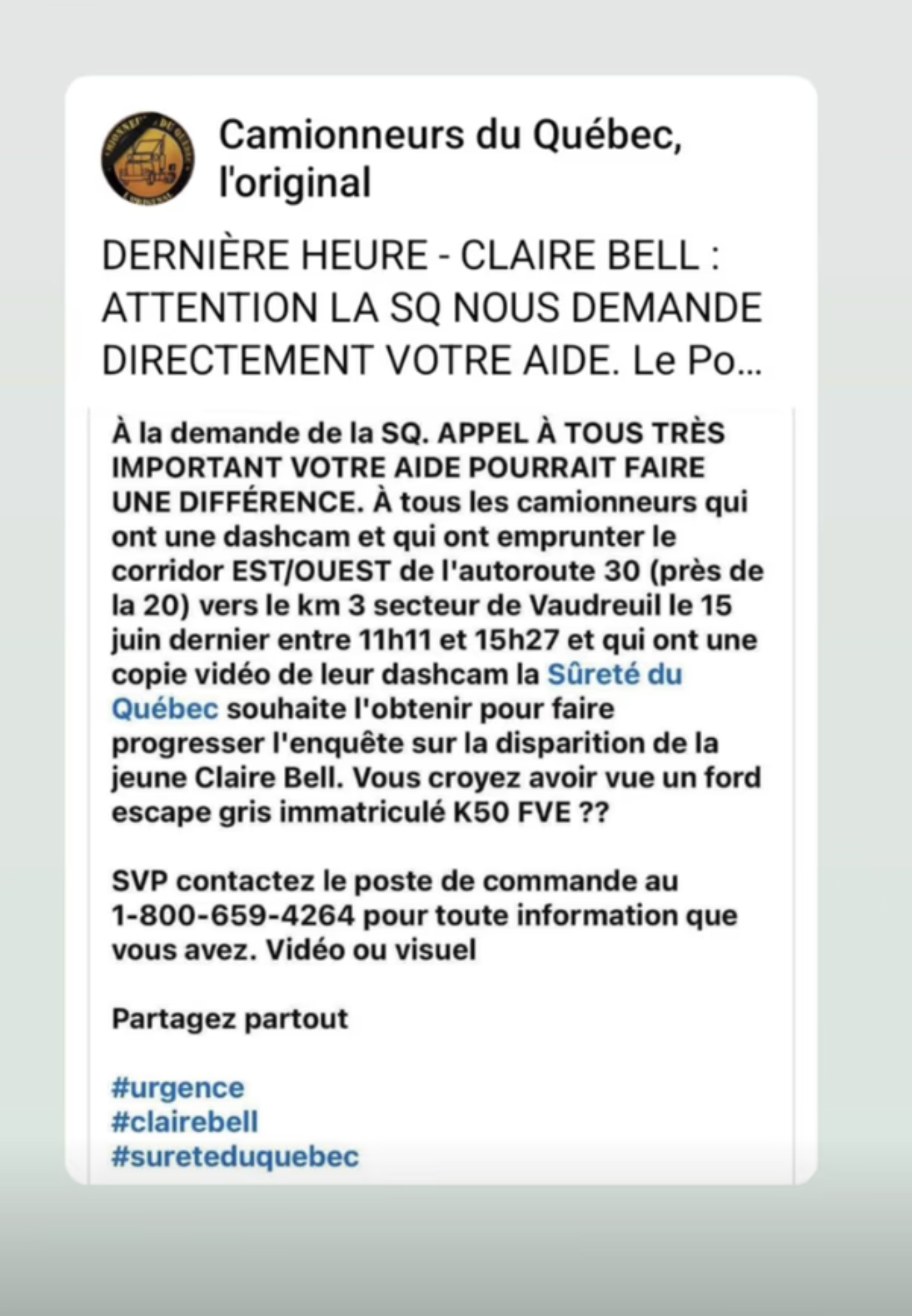 Disparition de Claire Bell : son père sort du silence sur les réseaux sociaux 2 Disparition de Claire Bell : son père sort du silence sur les réseaux sociaux Capture decran le 2025 06 18 a 08.50.03 Disparition de Claire Bell : son père sort du silence sur les réseaux sociaux