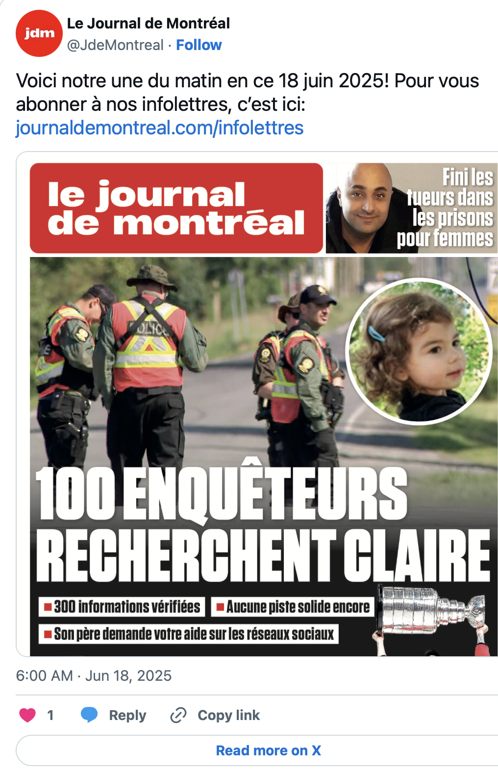 Disparition de Claire Bell : son père sort du silence sur les réseaux sociaux 4 Disparition de Claire Bell : son père sort du silence sur les réseaux sociaux Capture decran le 2025 06 18 a 08.54.49 Disparition de Claire Bell : son père sort du silence sur les réseaux sociaux