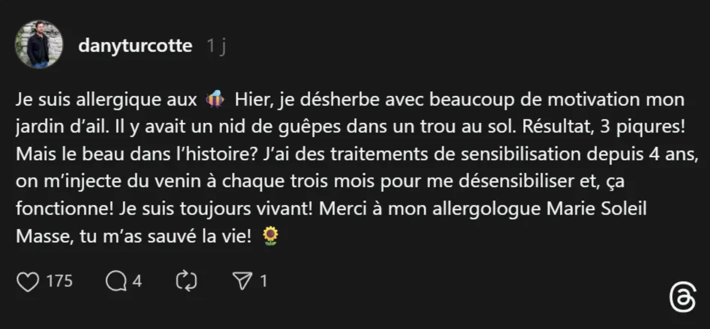 Dany Turcotte piqué par des guêpes : « Je suis toujours vivant grâce à mon allergologue ! » 2 Dany Turcotte piqué par des guêpes : « Je suis toujours vivant grâce à mon allergologue ! » Capture decran 2025 07 19 040311 Dany Turcotte piqué par des guêpes : « Je suis toujours vivant grâce à mon allergologue ! »