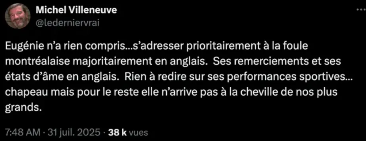 Capture decran 2025 08 02 133324 Eugenie Bouchard critiquée sévèrement par Michel Villeneuve après son discours d’adieu