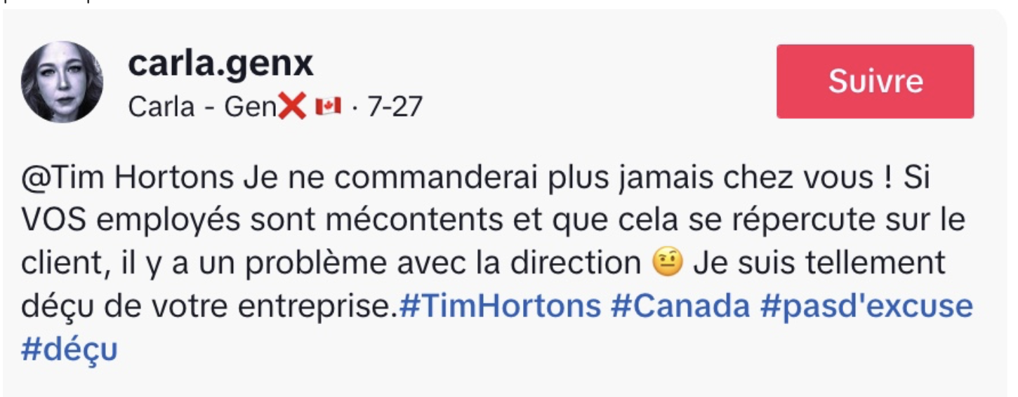 Capture decran le 2025 09 10 a 14.39.20 Une cliente furieuse s’en prend à Tim Hortons dans une vidéo TikTok [Vidéo]