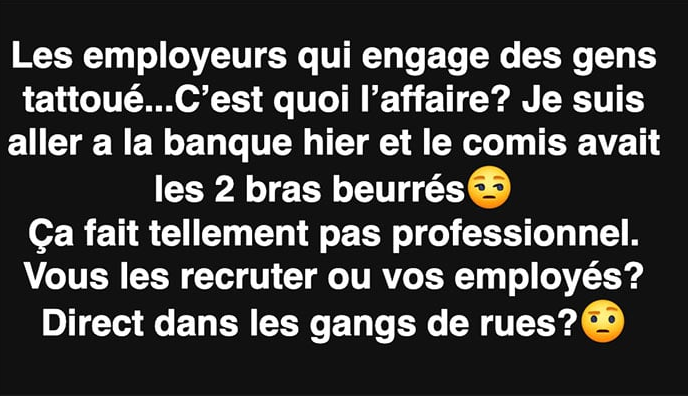 Une fille au Québec pète sa coche parce que certains employeurs continuent d’engager des gens tatoués 1 Une fille au Québec pète sa coche parce que certains employeurs continuent d’engager des gens tatoués Capture decran 2025 10 13 122714 Une fille au Québec pète sa coche parce que certains employeurs continuent d’engager des gens tatoués
