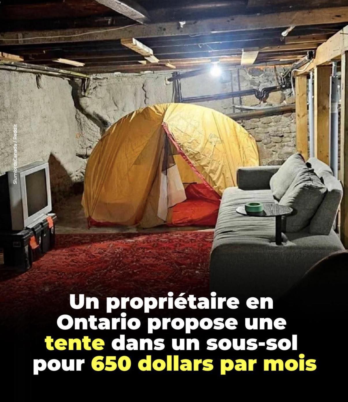 585886498 1388431559312757 2575587417871593910 n Un propriétaire en Ontario propose une tente dans un sous-sol pour 650$/215€ par mois, voir l'annonce!