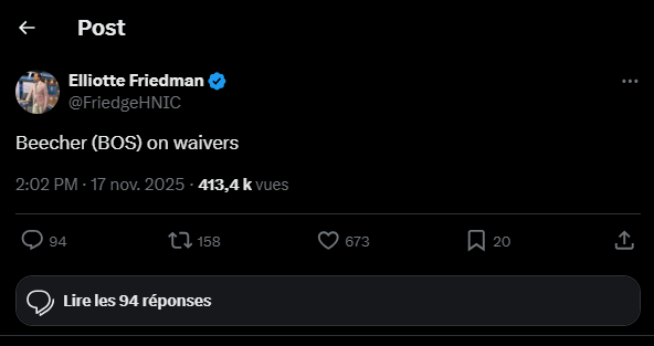 Rumeur au ballottage : John Beecher pourrait atterrir à Montréal dès aujourd’hui 3 Rumeur au ballottage : John Beecher pourrait atterrir à Montréal dès aujourd’hui Capture decran 2025 11 18 123854 Rumeur au ballottage : John Beecher pourrait atterrir à Montréal dès aujourd’hui