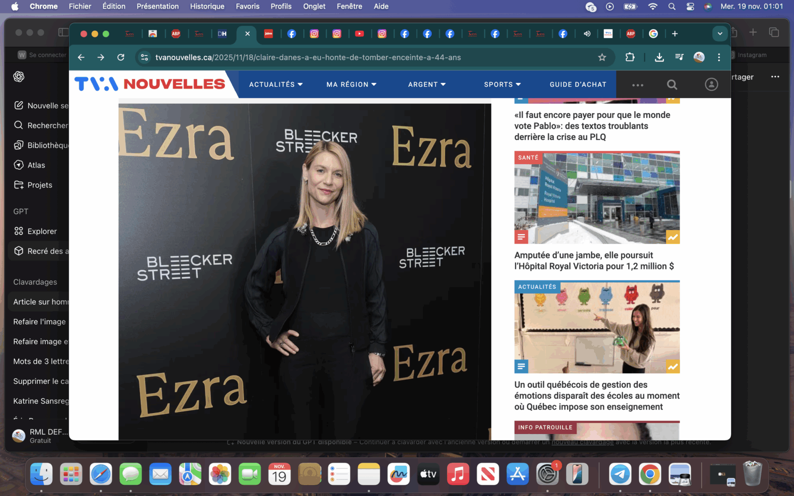 Capture decran le 2025 11 19 a 01.01.31 Claire Danes se confie : elle a ressenti de la « honte » en tombant enceinte à 44 ans