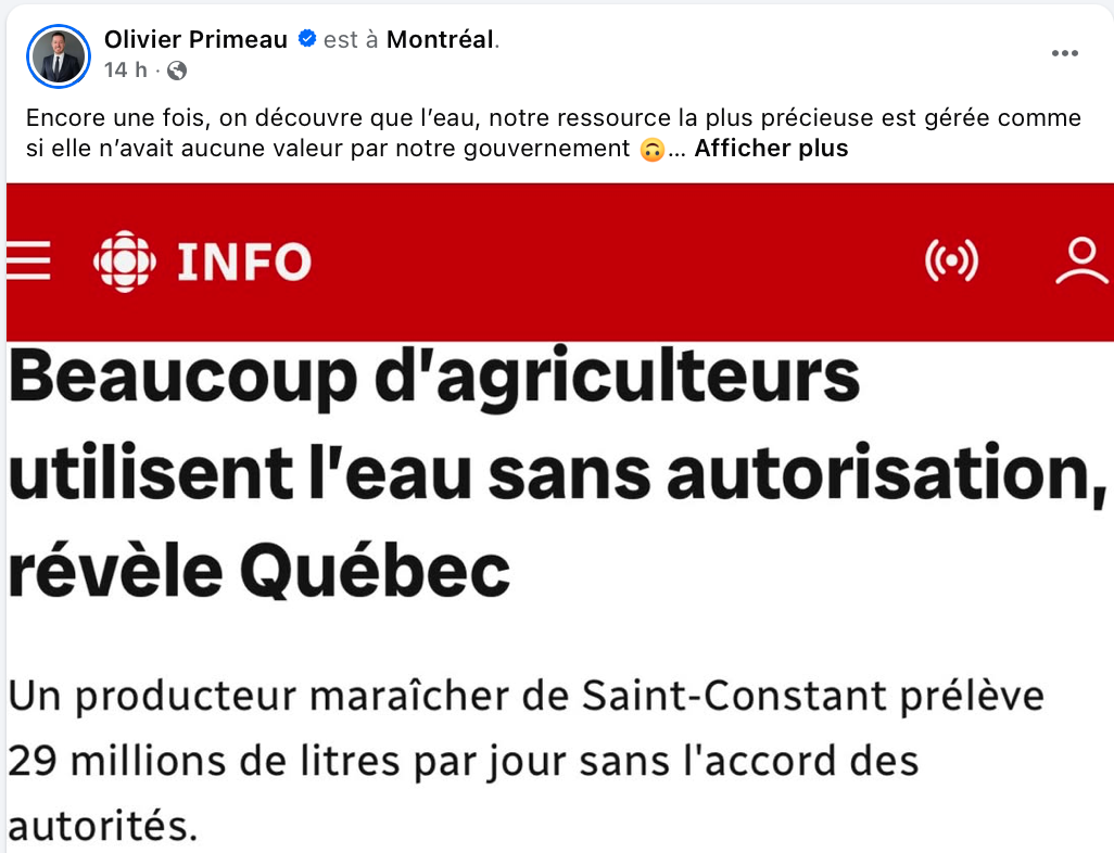 Olivier Primeau critique la gestion de l'eau des agriculteurs... et la réplique des internautes est brutale 1 Olivier Primeau critique la gestion de l'eau des agriculteurs... et la réplique des internautes est brutale Capture decran le 2025 11 19 a 22.42.13 Olivier Primeau critique la gestion de l'eau des agriculteurs... et la réplique des internautes est brutale