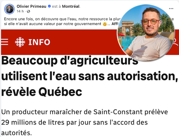 montage final 1763610548 Olivier Primeau critique la gestion de l'eau des agriculteurs... et la réplique des internautes est brutale