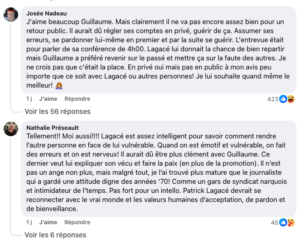 Capture le 2025 12 20 a 15.33.28 Patrick Lagac&eacute; Accus&eacute; de Manque d&rsquo;Humanit&eacute; : Les Commentaires en Col&egrave;re Pleurent Justice sur Facebook