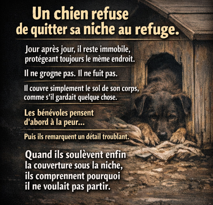 ChatGPT Image 28 dec. 2025 21 21 18 Personne ne comprend pourquoi ce chien ne quitte jamais sa niche&hellip; jusqu&rsquo;&agrave; ce qu&rsquo;on regarde dessous