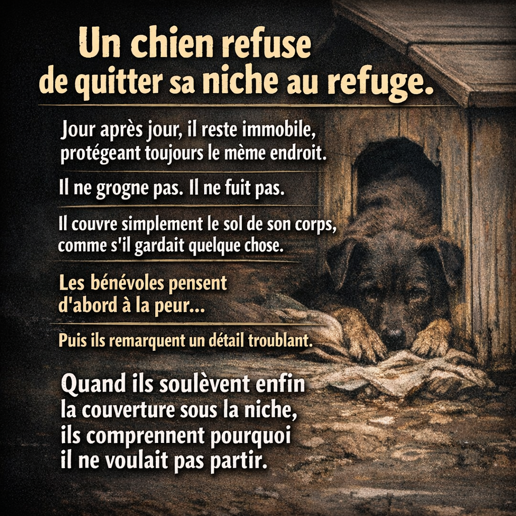 ChatGPT Image 28 dec. 2025 21 21 18 Personne ne comprend pourquoi ce chien ne quitte jamais sa niche&hellip; jusqu&rsquo;&agrave; ce qu&rsquo;on regarde dessous