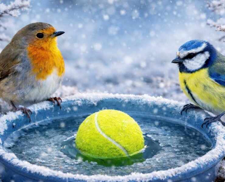 oiseaux e1767832307412 Cette simple balle de tennis peut aider les oiseaux &agrave; survivre en hiver
