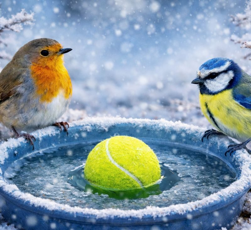 oiseaux e1767832307412 Cette simple balle de tennis peut aider les oiseaux &agrave; survivre en hiver