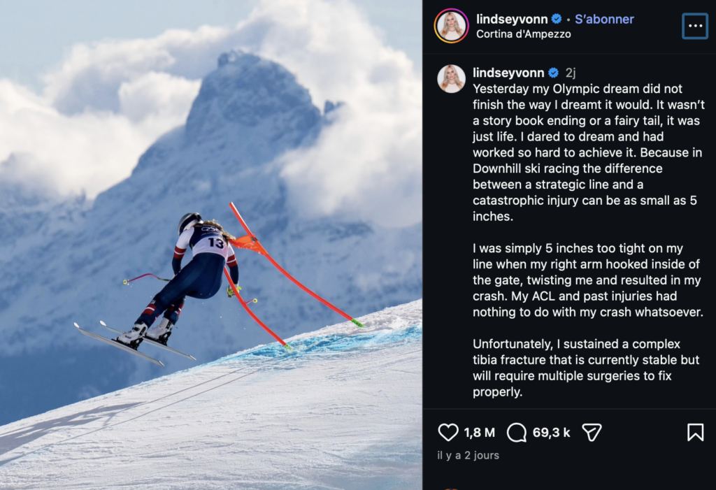 Capture le 2026 02 12 a 00.55.38 Lindsey Vonn d&eacute;voile des photos apr&egrave;s sa 3e op&eacute;ration post-chute aux JO