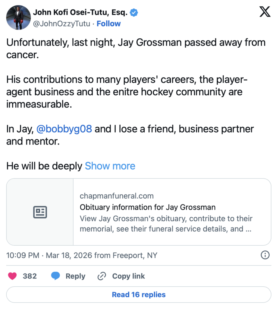 Capture decran le 2026 03 19 a 07.22.02 Un d&eacute;c&egrave;s frappe le monde du hockey : l&rsquo;organisation est en deuil