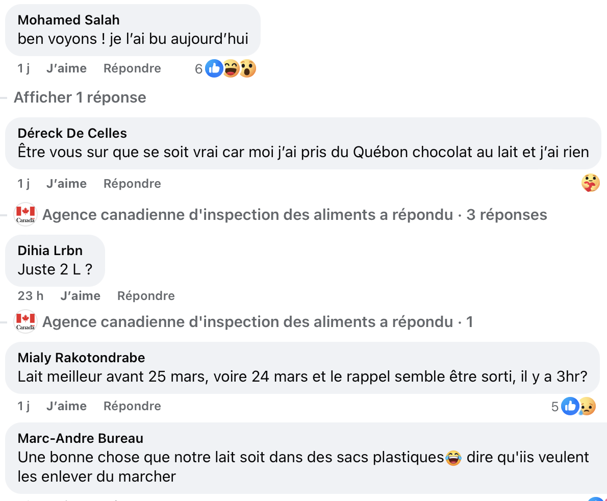 Capture decran le 2026 03 27 a 09.33.30 Rappel : des fragments de verre possibles dans du lait vendu au Qu&eacute;bec