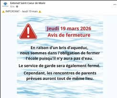 Capture le 2026 03 19 a 15.46.50 Voici pourquoi cette &eacute;cole &agrave; fermer en urgence ce jeudi au Qu&eacute;bec