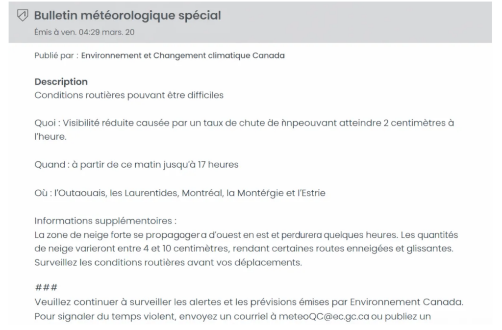 Capture le 2026 03 20 a 15.58.22 Les routes d&eacute;j&agrave; dangereuses ce matin au Qu&eacute;bec et la situation pourrait empirer